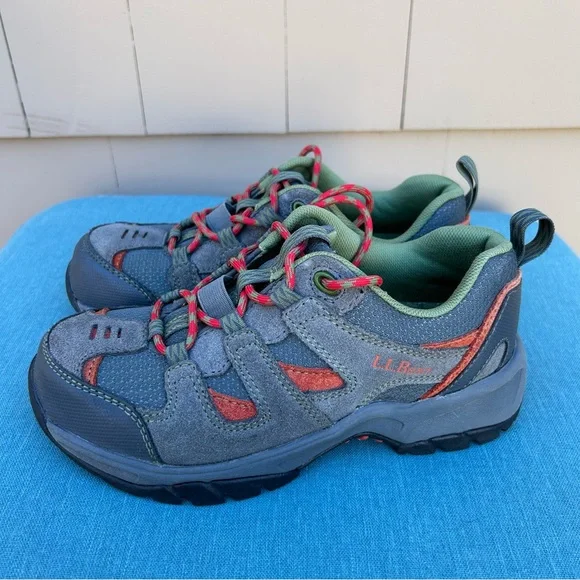 L.L. Bean Kids Trail Model Hiking Shoes - gray/orange/green - size 4 - Picture 8 of 11